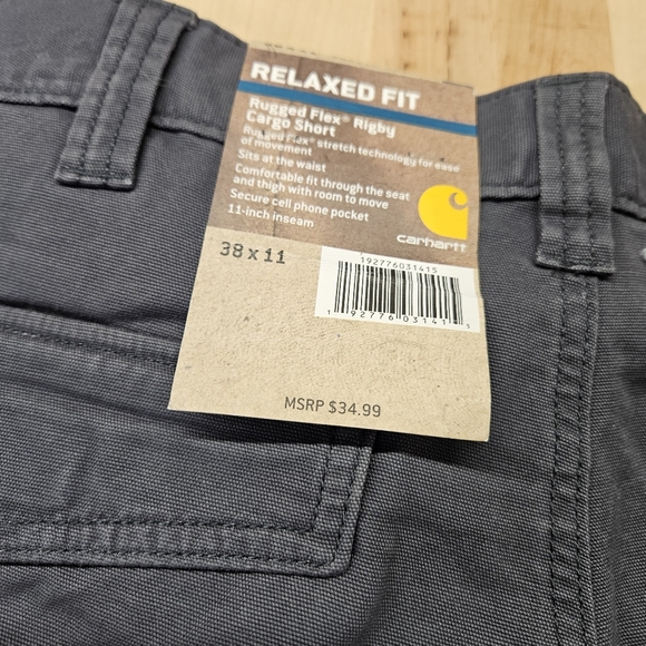 Carhartt Mens 38 Shadow Gray Rugged Flex Relaxed Fit Canvas Cargo Work Short NWT - Picture 6 of 7